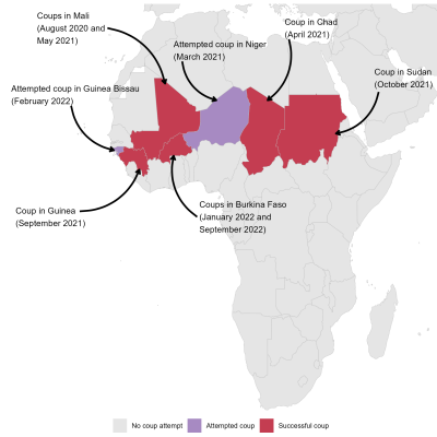 map of African coups 2020-2022