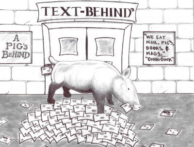 text behind pig eats mail